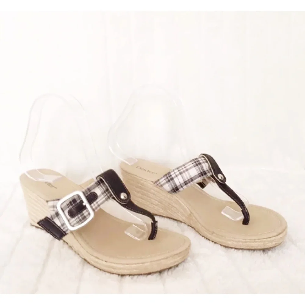 💙 Dexter Plaid Espadrille Wedge Sandals Size 7 Preppy Summer